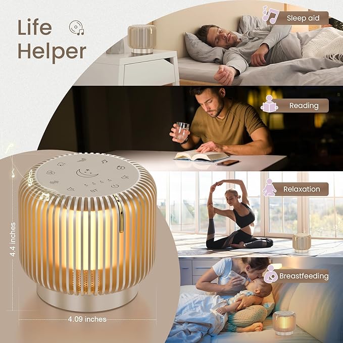 White Noise Sound Machine, Bluetooth Speaker with Dimmable Night Light 26 Soothing Sounds 4 Timers Brown Noise Sleep Sounds Machine for Adult Baby, Bedroom Home Office, Gifts