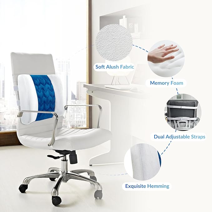 CILI Lumbar Support Pillow for Office Chair, Heated Back Support with Vibration, Back Massager for Chair, Rest Cushion Pillow for Desk Chair Sofa, Gifts for Mom Dad Women Men(Blue)