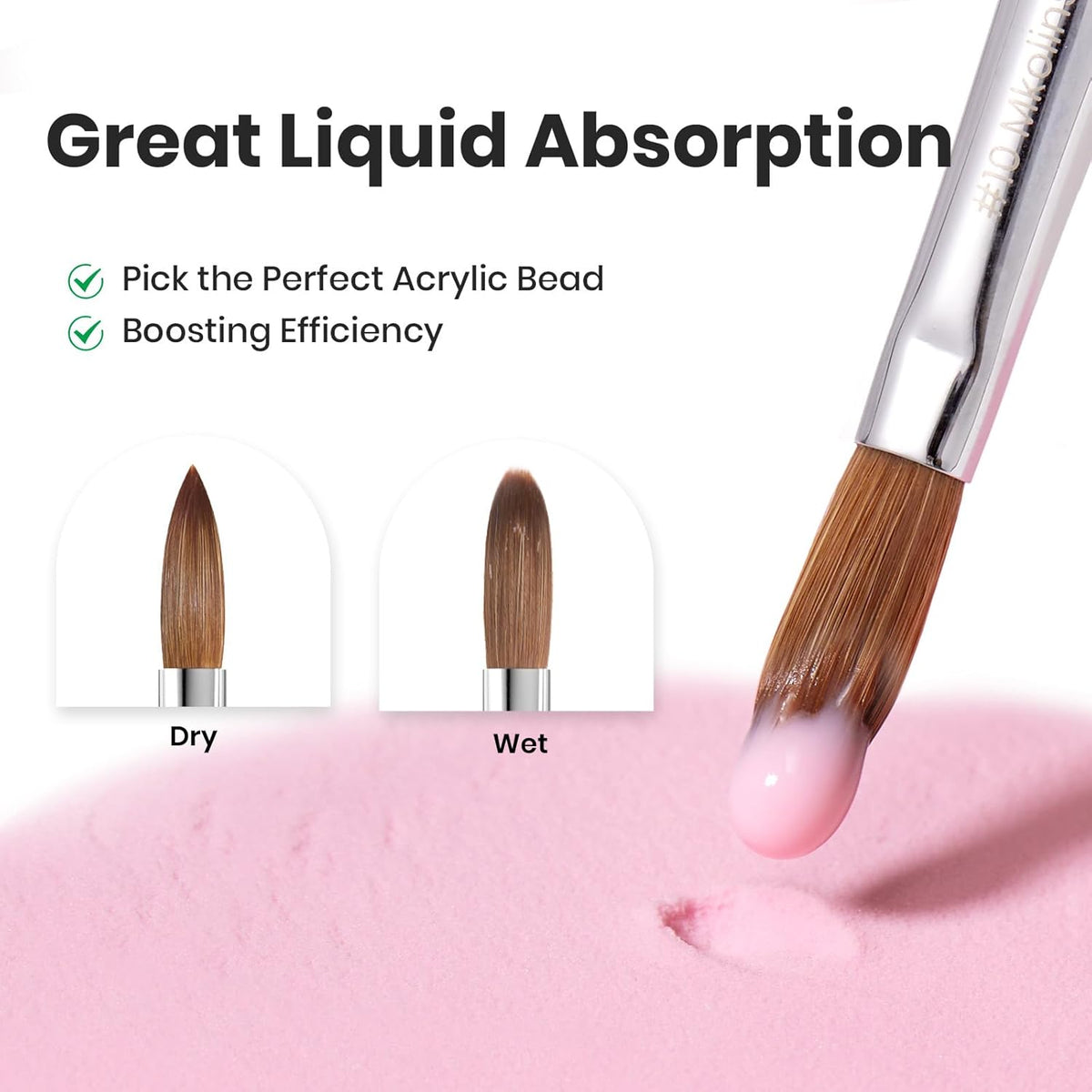 Beetles Pro 1-Pcs Acrylic Nail Brush – Professional Pure Kolinsky Bristles Acrylic Brushes for Nails Metallic Nail Art Brushes for Nails Extension Gel, 3D Carving – Salon Quality Manicure Tool (10#)