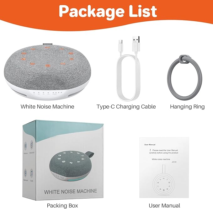 FUNYKICH White Noise Sound Machine, Portable Sound Machine for Sleep with 40 Soothing Sounds, Battery Indicator, Timer & Night Light, Sound Therapy White Noise Machine for Adults Baby Kids
