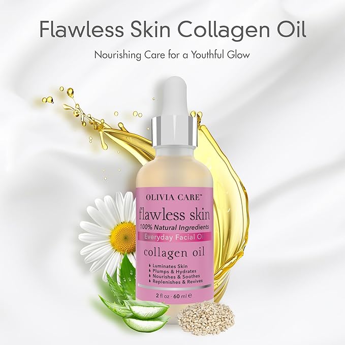Olivia Care Collagen Facial Oil - Flawless Essential Facial Oil 100% Natural. Nourishing, Reviving & Hydrating Soothing - For All Skin Types - 2 fl oz (Collagen)