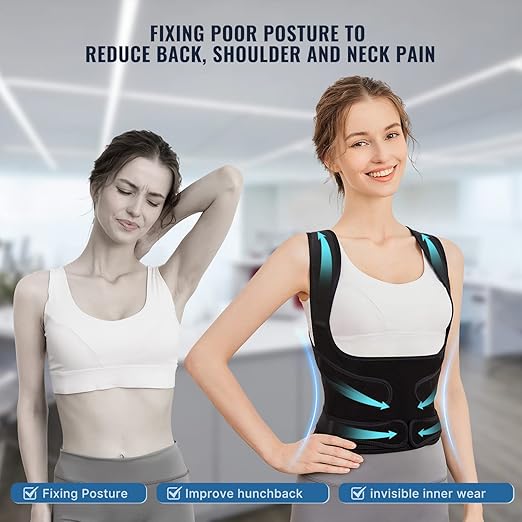 Fit Geno Posture Corrector for Women and Men - Adjustable Back Brace & Straightener for Scoliosis, Hunchback Correction, Back Pain, Spine Corrector, Back Support and Posture Trainer