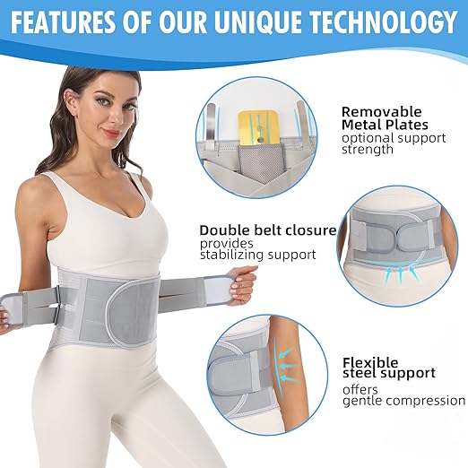 Back Brace for Lower Back Pain Relief - Back Support Belt for Women & Men, Lower Back Brace for Herniated Disc, Sciatica. Removable Stays for Lower Back Support with 2 Different Hardness Sets