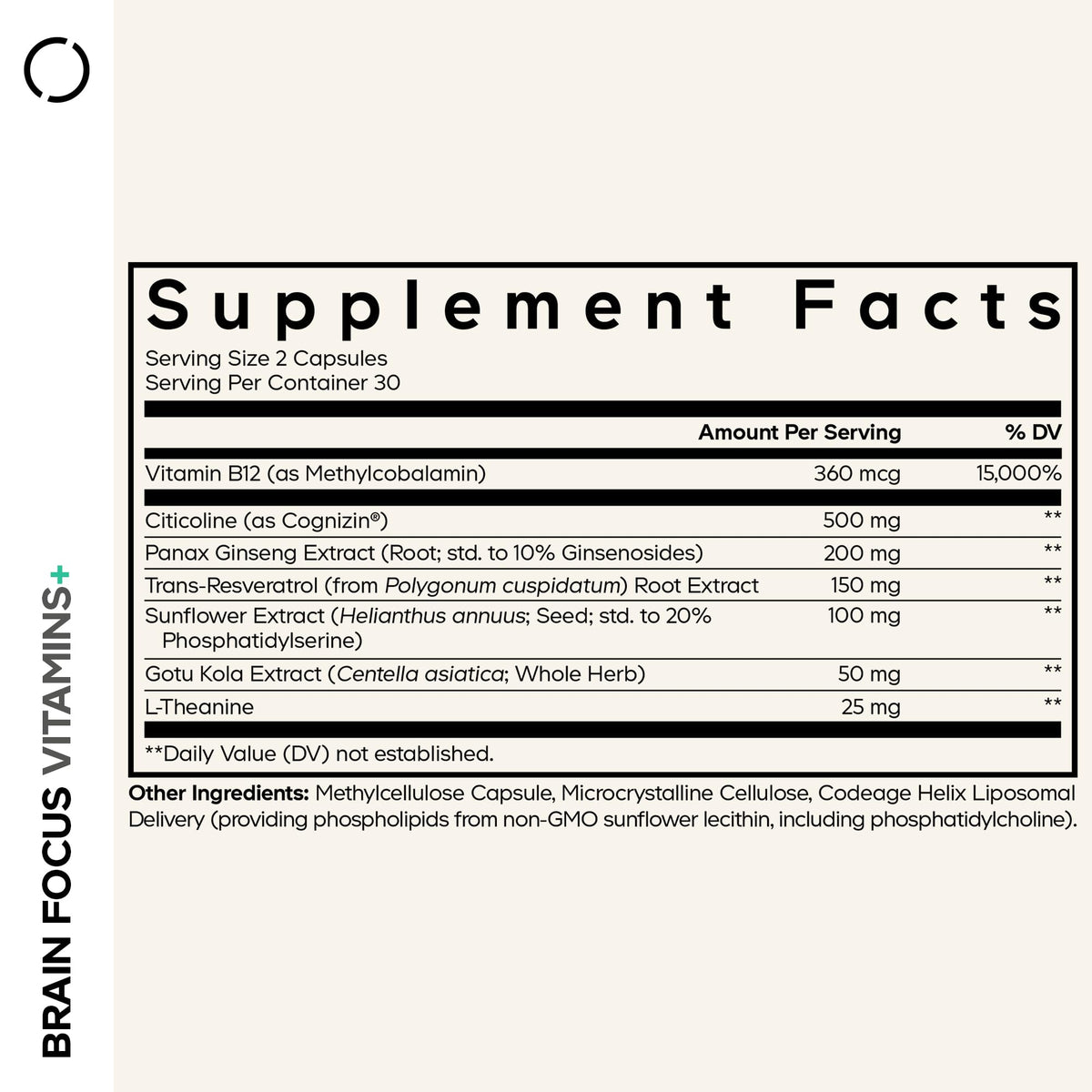 Codeage Brain Focus Vitamins+, Citicoline Cognizin, Ginseng, 60 Capsules