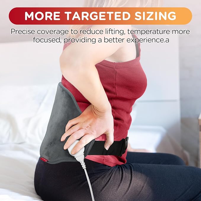 Upgraded Heating Pad for Back Pain Relief, Comfytemp Birthday Gifts for Women Men Mom Dad, FSA HSA Eligible Electric Heat Wrap with Strap for Cramps, Lower Back, Lumbar, Sciatica, SMALL-10×20", Grey