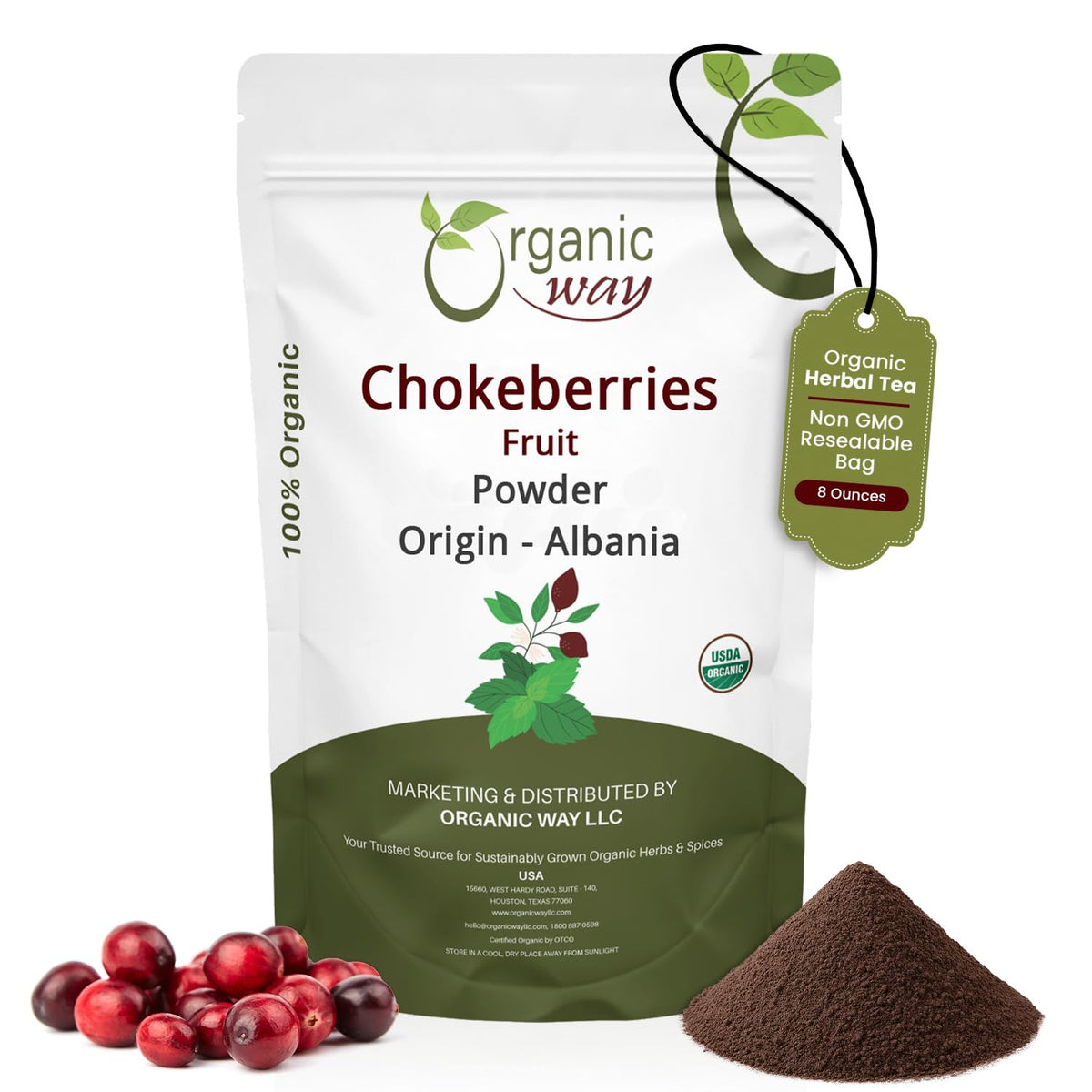 Organic Way Chokeberries Fruit/Aronia Berry Powder - European Wild-Harvest | Organic & Kosher Certified | Non GMO & Gluten Free | USDA Certified | Origin - Albania (8 Oz)
