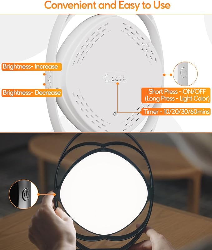 HIBOITEC Light Therapy Lamp - 10000 Lux UV-Free Sun Light With 3 Color Temperature, 5 Adjustable Brightness, Timer & Memory Function - Happy Mood Light for Office Home, White