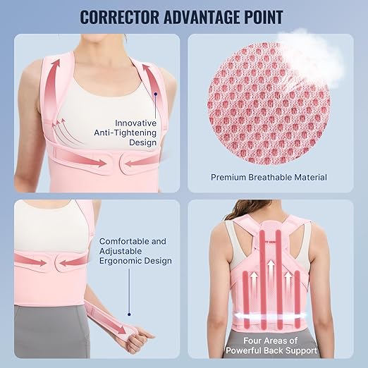 Fit Geno Back Brace Posture Corrector for Women: Shoulder Straightener Adjustable Full Back Support Upper and Lower Back Pain Relief - Scoliosis Hunchback Hump Thoracic Spine Corrector Small