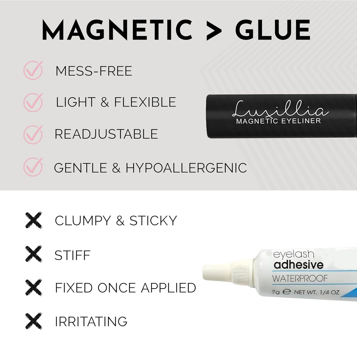 Luxillia Magnetic Eyelashes Kit – 16 Piece Magnetic Eyelash & Eyeliner Set with Applicator – Natural Look Easy Apply Reusable Fake Extension Lashes, No Glue – Pestañas Postizas Magnéticas Naturales