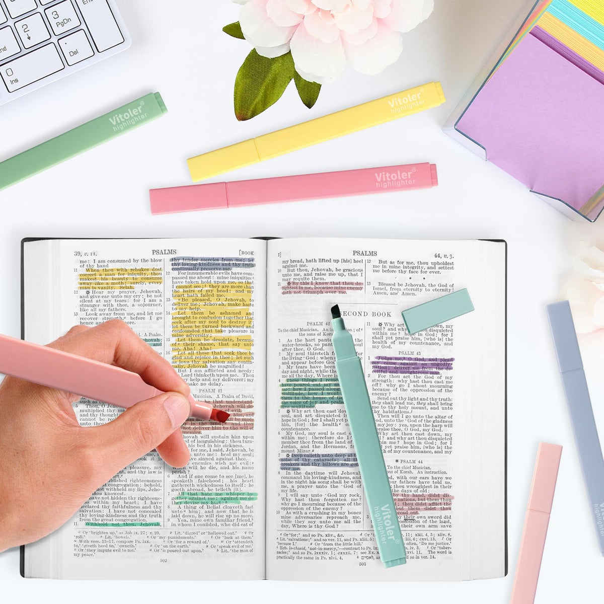 Vitoler Highlighters,8 Colors Chisel Tip Cute Highlighters,No Bleed Bible High lighters for Journaling Planner Notes School Supplies