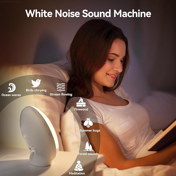 Wake Up Light, Sunrise Alarm Clock with 10,000 Lux Therapy Light, White Noise Sound Machine with Sleep Aid, 11 Atmosphere Lights, Dual Alarm & Snooze Function