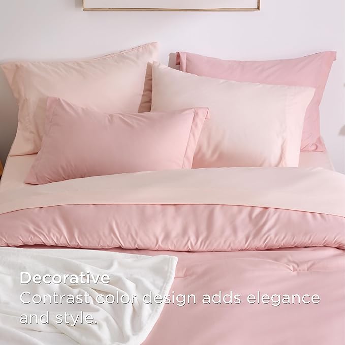 Bedsure Twin Comforter Set Pink, 6 Pieces Prewashed Twin Size Bed in a Bag with Soft Fleece Bed Blanket, Down Alternative Bedding Set for All Seasons, Sheets, Pillowcase & Sham