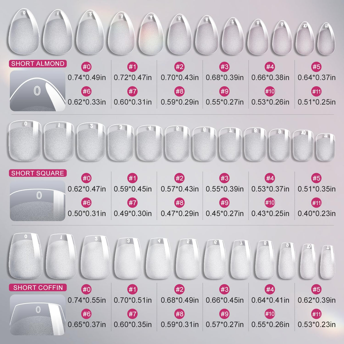 krofaue 3 Styles Short Nail Tips Kit - 720PCS Half Matte Coffin, Almond, Square Fake Nails Full Cover Press on Extension for Soft Gel Tips Set Art DIY Home