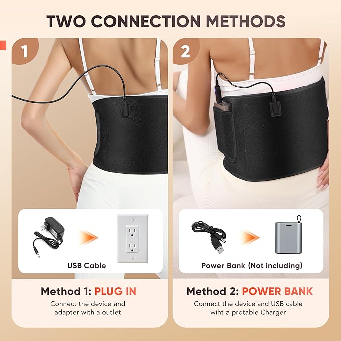 Red Light Therapy for Body: Infrared Light Therapy Belt Heating Massage Pad with Vibration for Back, Waist, Shoulder, and Belly Pain Relief, Portable Relaxation for Home, Men & Women (Deep Black)