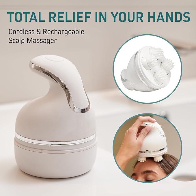 First Health Electric Head, Hair & Scalp Massager | Cordless, Rechargeable Handheld Relief for Aches & Pains | Swiveling Massage Heads | 3 Massage Modes, Dual-Direction Head Scalp Massagers
