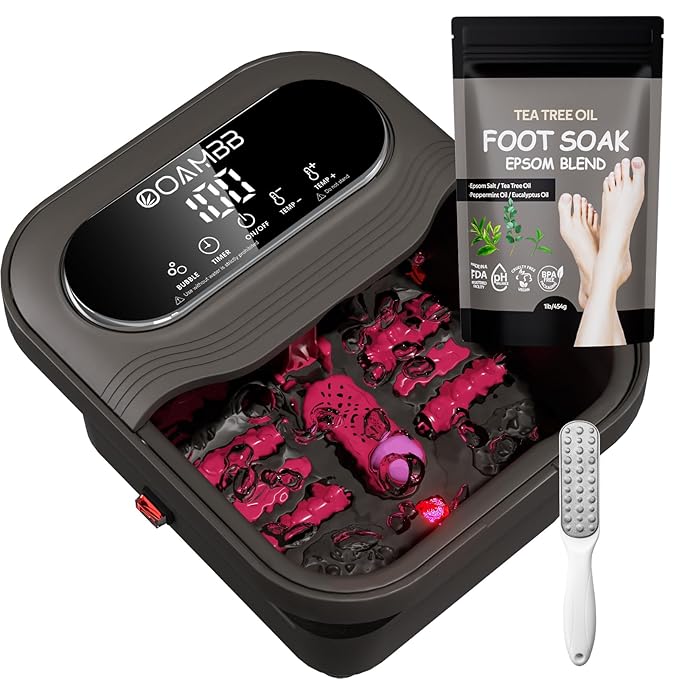 Collapsible Foot Spa with Heat, Bubble and Temp Control, Foot Bath Massager with XL Touch Screen and Massage Rollers, Foot Soaking Tub, Pedicure Foot spa for Stress Relief (Dark Grey)