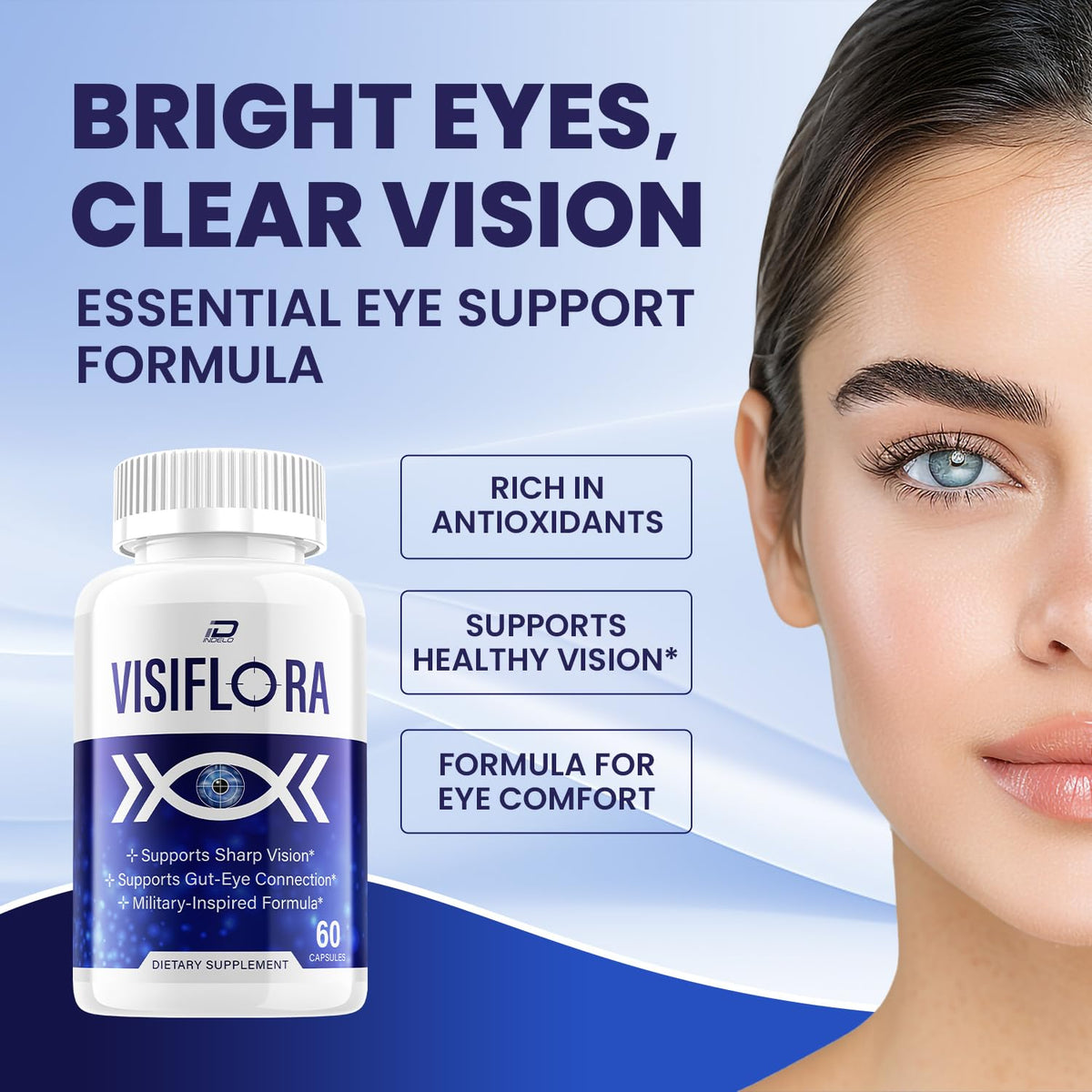 Indelo Visiflora Visual Support Supplement - Visi Flora Advanced Formula for Healthy Vision - 3 Pack - 180 Capsules