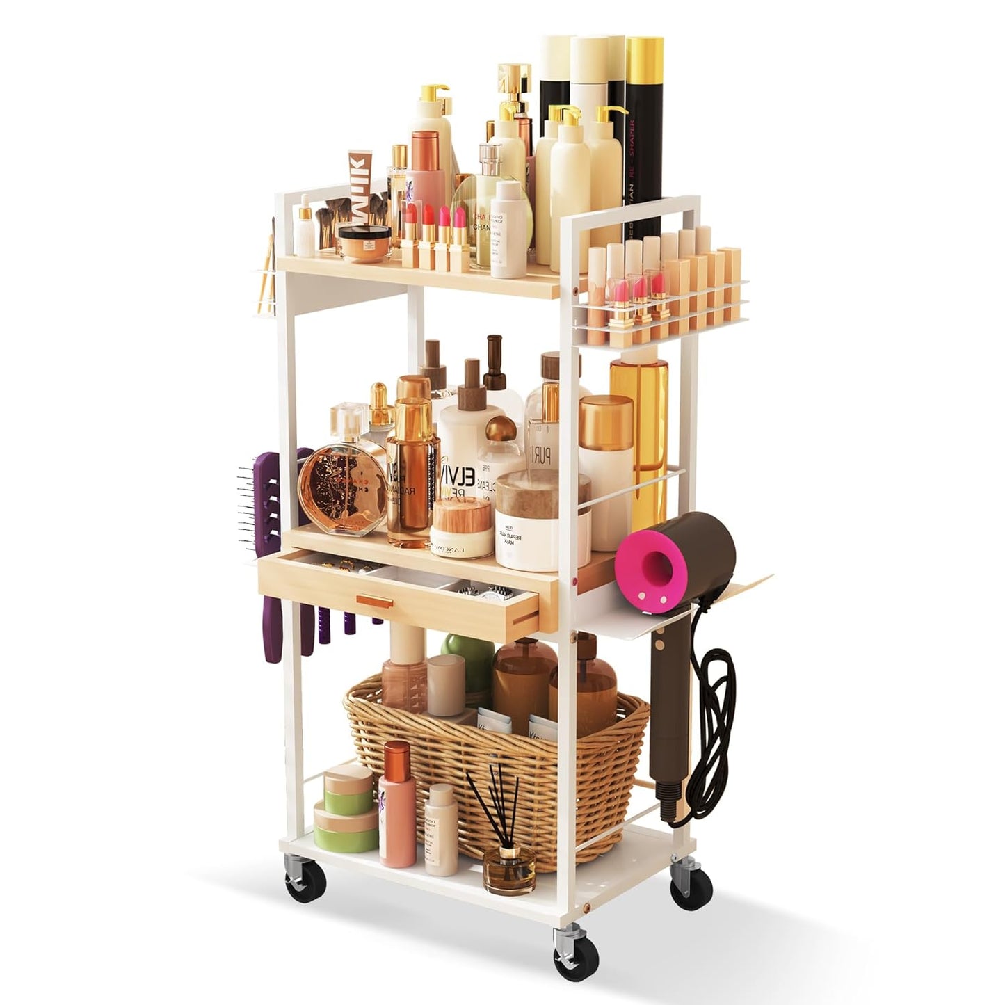Makeup Organizer Storage Cart, Floor Skincare Organizers, Makeup Stand with Drawers, Vanity Organizer Cosmetics Display Cases Holder for Skin Care Nail Polish Perfume Makeup Brush Hair Tool