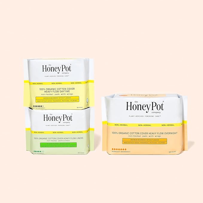 The Honey Pot Company - 80ct - Non-Herbal Heavy Panty Liners for Women w/Wings - Organic Cotton Cover & Ultra-Absorbent Core - Sanitary Pads - Feminine Care - FSA & HSA Eligible