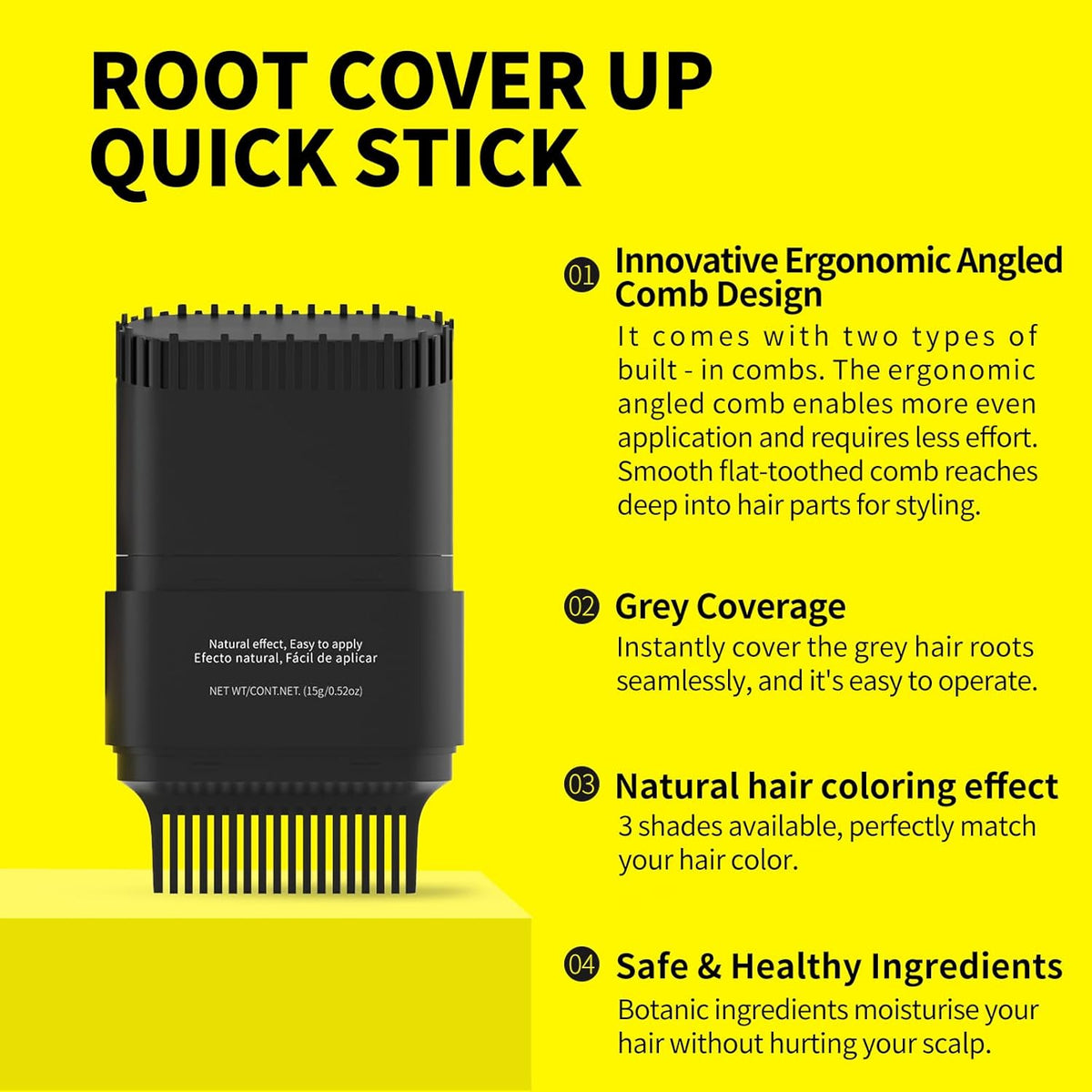 SEVICH Touch Up Comb 2 in 1 Korean, Instant Hair Root Touch-Up Stick | Dual-Sided Design For Natural Gray Coverage, Long-Lasting Moisturizing Formula With Plant Extracts,15g Medium brown