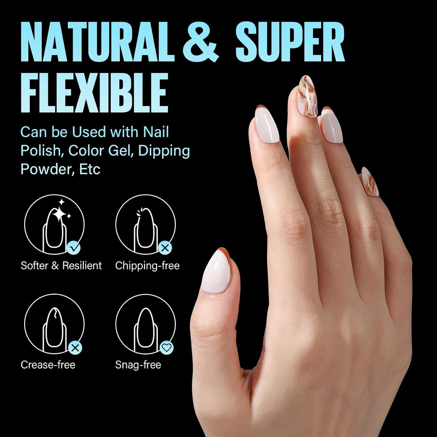 TOMICCA Short Almond Nail Tips, 504Pcs Soft Acrylic Nail Tips, 12 Sizes Pre-Shaped Half Matte Fake Clear Gelly Tips, Press on Acrylic Nails for Nail Extension DIY Nail Salon