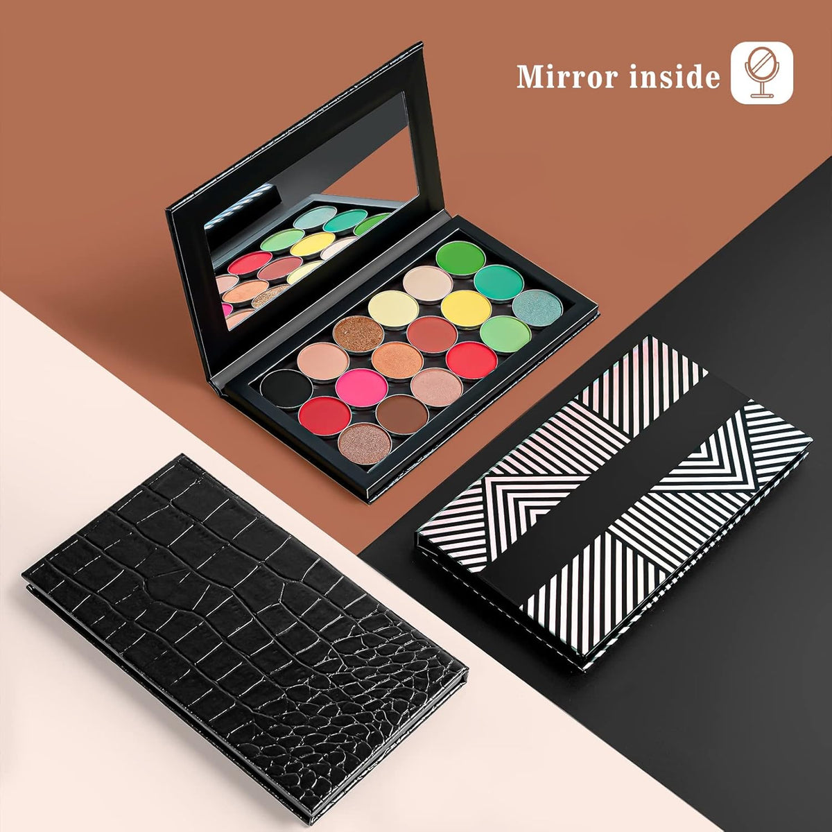 Lolalet 2 Pack Magnetic Makeup Palettes, Empty Magnetic Palette with Mirror for Eyeshadow Lip Color Blush Powder Highlighter Contour - Leather&Holographic
