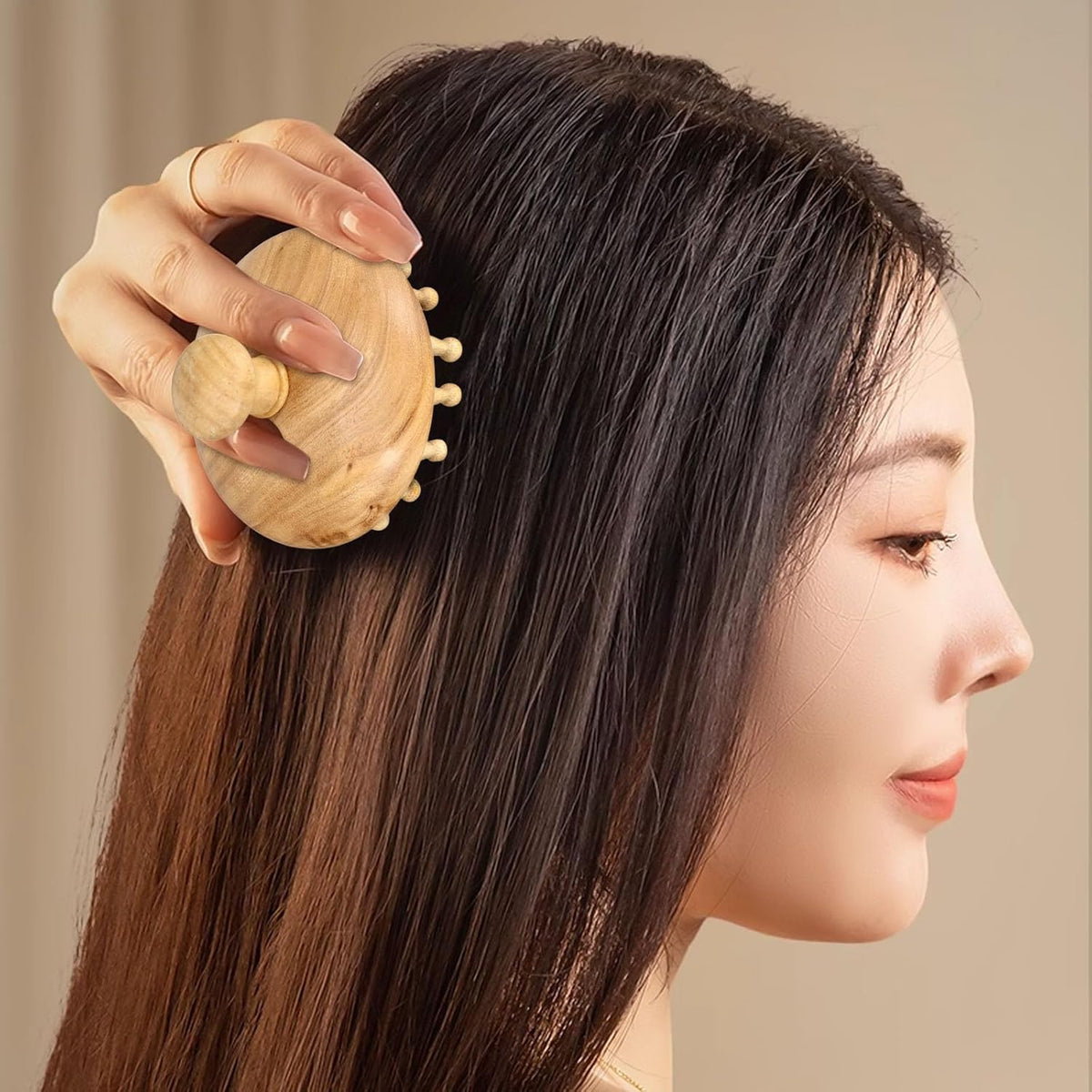 NOLITOY Wooden Scalp Massager, Head Acupoint Massage Anti-Static Round Wide Tooth Brush Guasha Tool Shampoo Scrubber Brush for Dandruff Removal