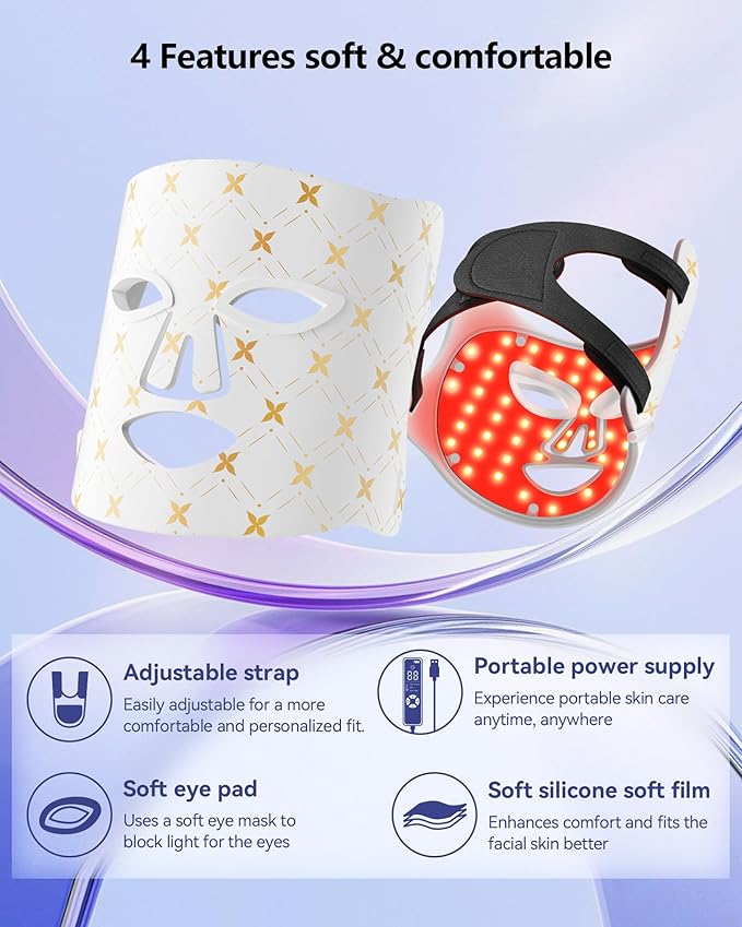 LED Red Light Therapy Mask, 630nm & 830nm Wavelength LED Light Therapy Device for Home Use (White)