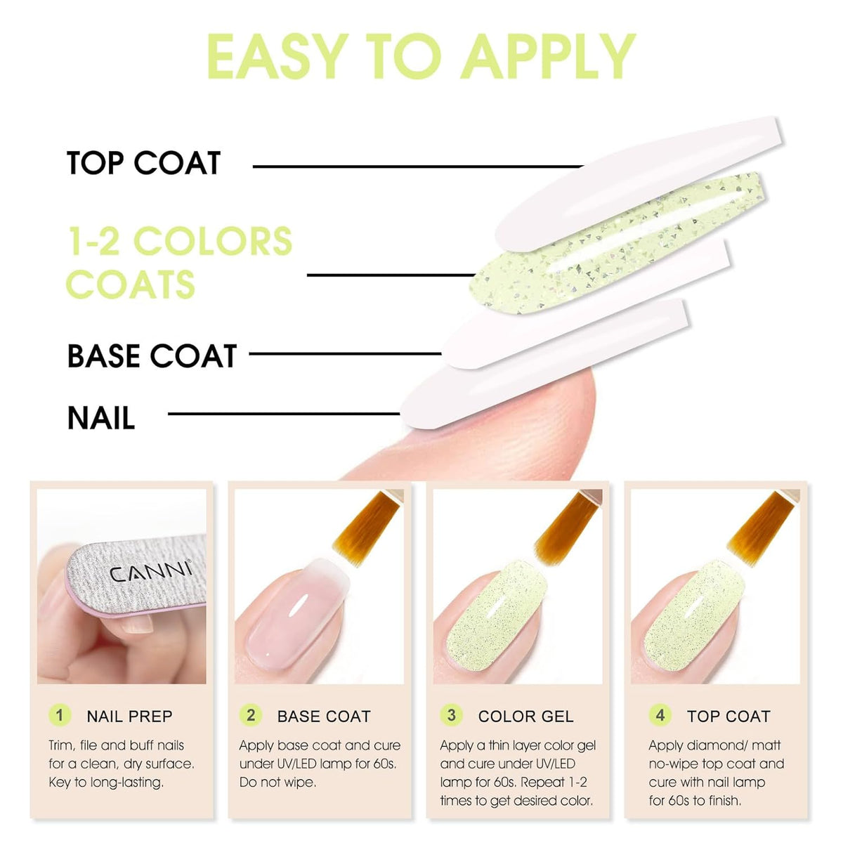 CANNI 1 Pcs Glitter Green Gel Nail Polish, Shimmer Sparkly Light Green Colors Gel Polish Soak Off Led Nail Art Gel Manicure Salon DIY