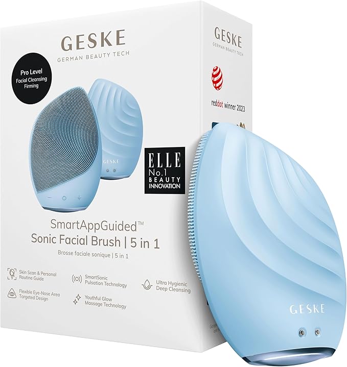 SmartAppGuided™ Sonic Facial Brush 5 in 1 | Vibrating Electric Facial Cleansing Brush | Soft Silicone Brush | Professional Facial Cleanser | Skin Cleanser & Exfoliator | Face Massager