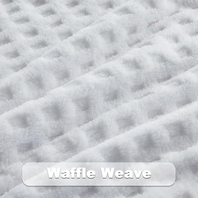 NEWCOSPLAY Super Soft King Blanket White Premium Silky Flannel Fleece 3D Waffle Checkered Lightweight Bed Blanket All Season Use (White, King(90"x110"))