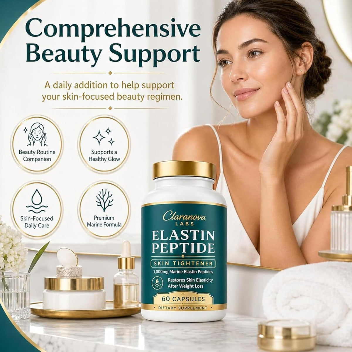 iscentan Claranova Labs Marine Elastin Peptides, Elastin peptide Skin Tightening Formula, 60 Capsules