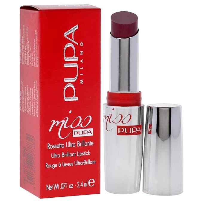 Pupa Milano Miss Milano Lipstick - Creamy, Ultra Pigmented Lip Color - Nourishing Formula - Crystal-Effect Lipstick - Ultimate Boost Of Volume And Hydration - 206 Infinitive MaUVe - 0.071 OZ