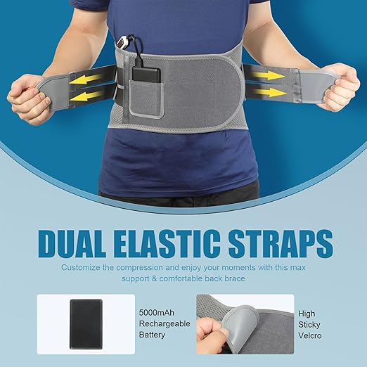 HONGJING Back Support Brace with Heating for Lower Back Pain Relief, Heated Lumbar Compression Belt Built-in 7 Metal Stays 5000mAh Rechargeable Battery, for Herniated Disc & Scoliosis Pain Relief