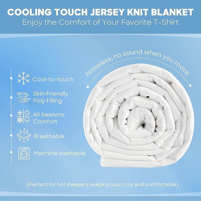 Sharper Image Queen Size Blanket Jersey Knit Ultra-Soft, Cooling Blanket Queen Box Quilting, Microfiber Reverse, All Season & Lightweight Queen Summer Blanket Cozy T-Shirt Handfeel, Full/Queen, White