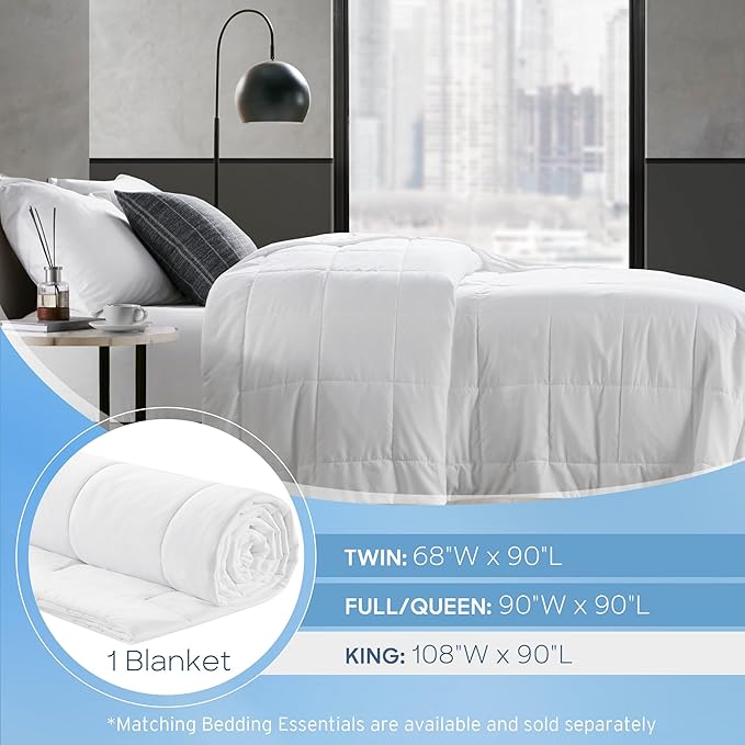 Sharper Image Jersey Knit Ultra-Soft, Cooling King Box Quilting, Microfiber Reverse, All Season & Lightweight Summer Blanket Cozy T-Shirt Handfeel, White