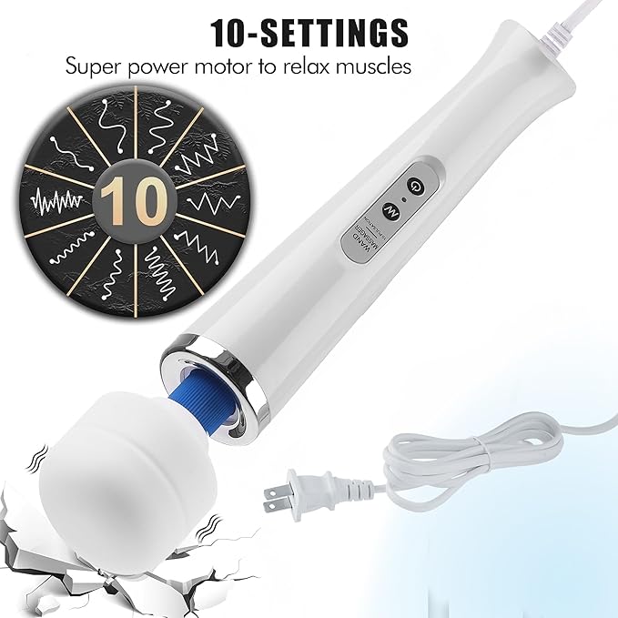 Handheld Vibration Massager Tool, Electric Wand Massage, Deep Tissue Muscle Massager, Personal Vibrating Massage Device,10 Modes Speed (White)