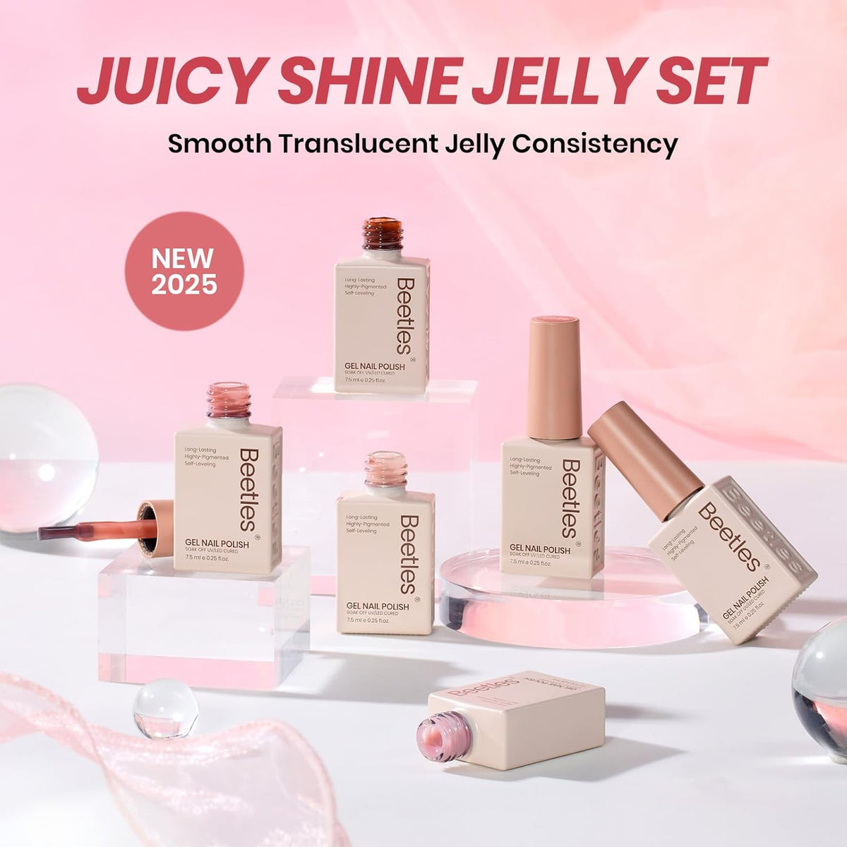 Beetles Jelly Gel Nail Polish Set - 6 Colors Neutral Fall Gel Polish Kit Nude Pink Red Brown Sheer Gel Translucent Effect Soak Off UV DIY Manicure French Nail Art Salon Gift for Girls Women