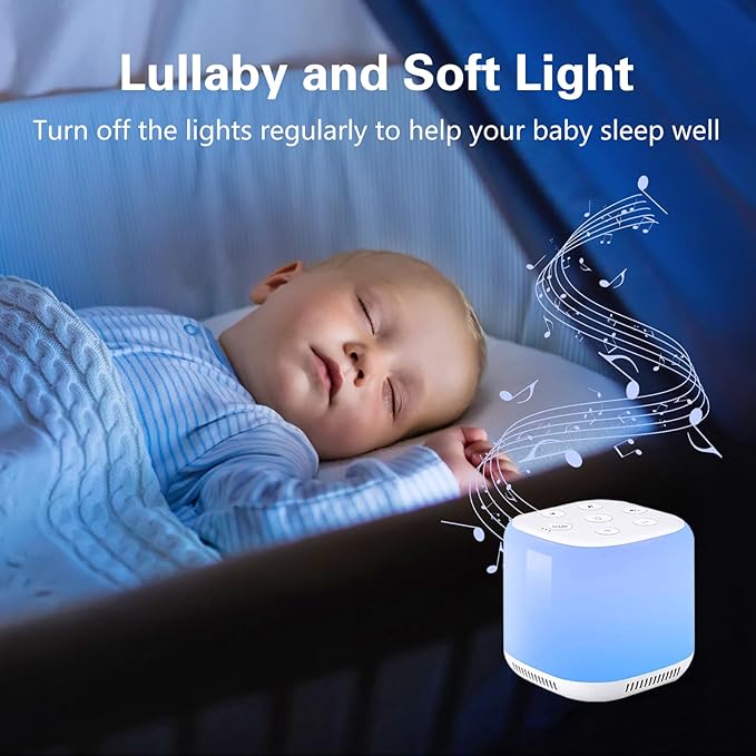 White Noise Machine with 7 Color Night Light and 34 Sleep Aid Sounds for Soothing Emotions, Promoting Sleep, Sound Machine with Timer Adjustable Brightness for Baby Kids Adults（S）