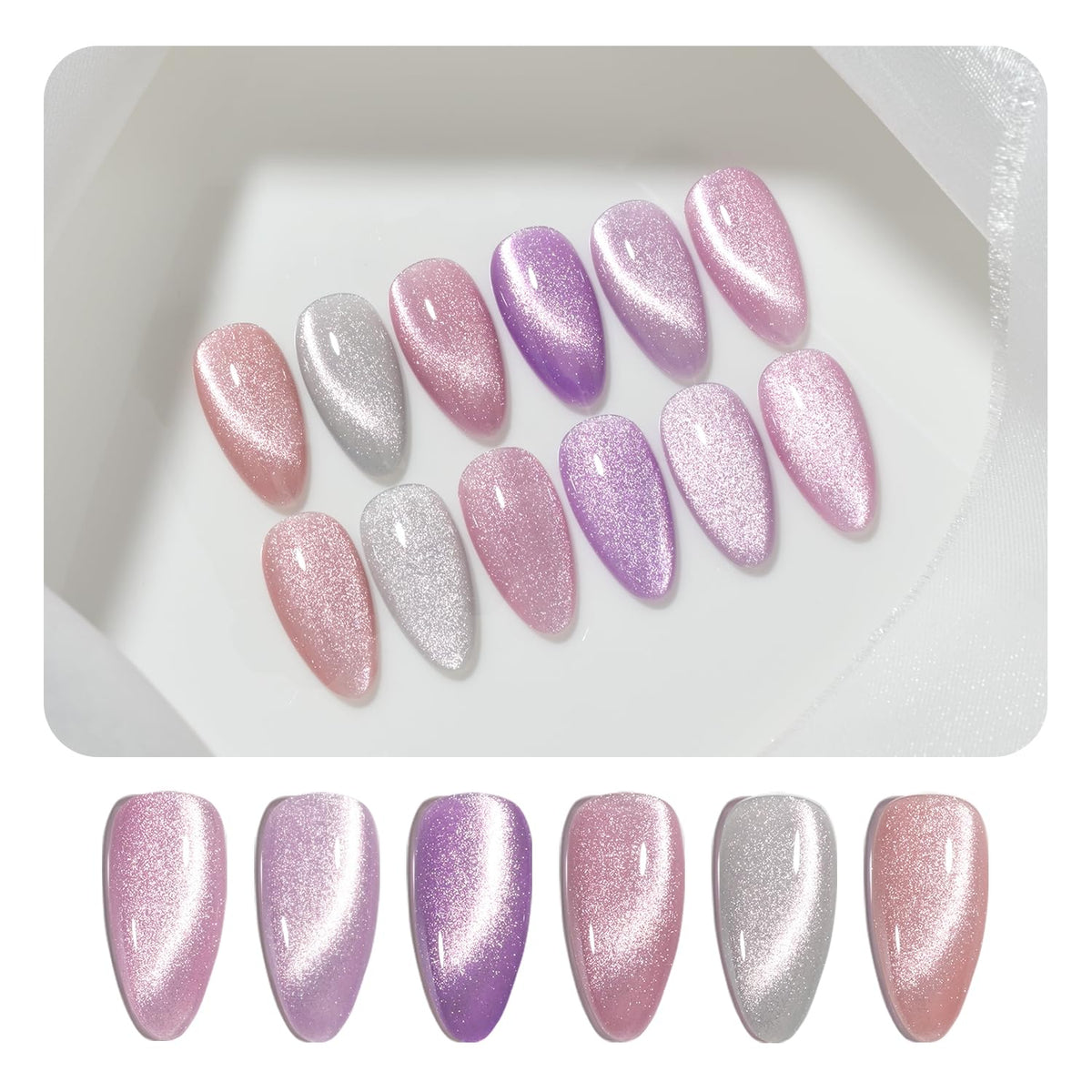 GAOY Glitter Purple Cat Eye Gel Nail Polish Set with Magnet for Pink Holographic Cat Eye, Salon Gel Manicure and Nail Art DIY at Home