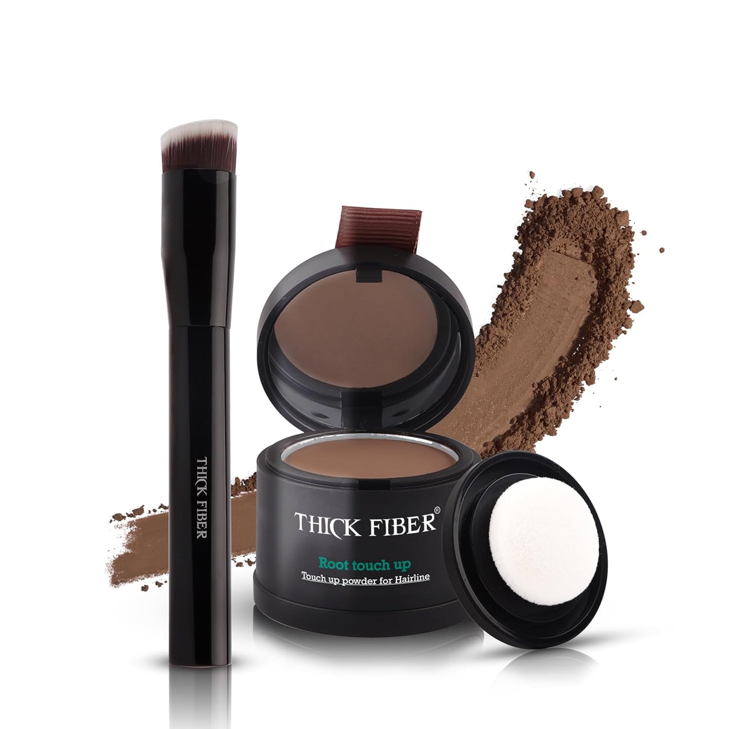 THICK FIBER Root Touch Up Set - Water & Sweat Resistant Hair Loss Concealer for Thinning Hair Women, Includes Hairline Powder and Brush (Auburn)