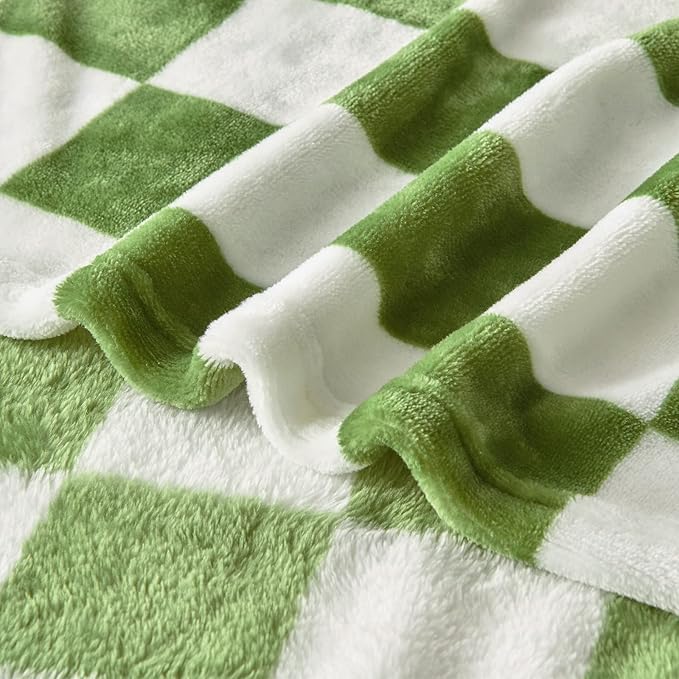 SOCHOW Checkered Flannel Throw Blanket, Soft Cozy Checkerboard Grid Pattern Fleece Blanket for Couch Bed Sofa, Sage Green 60 x 80 Inches