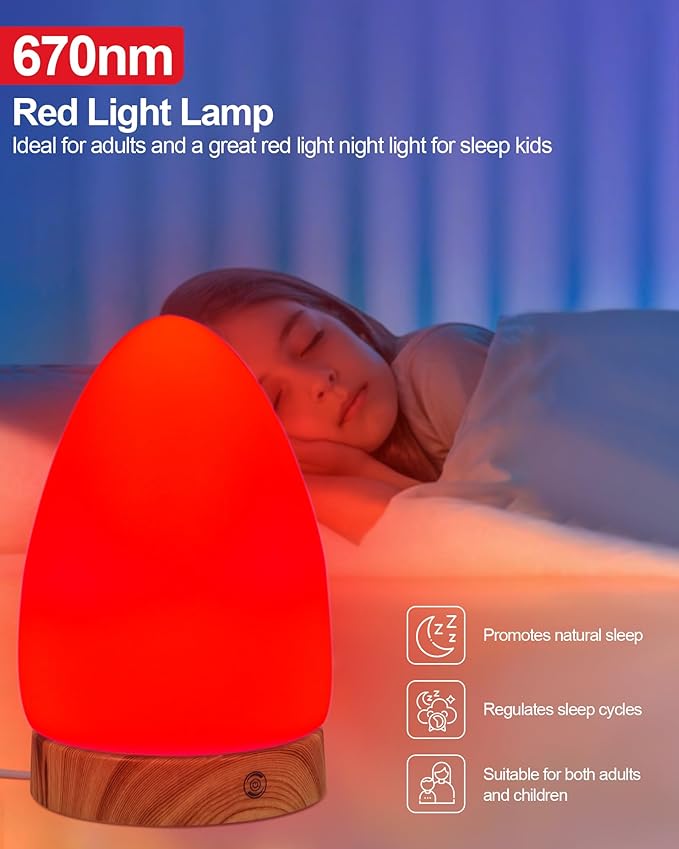 Red Light Night Light Lamp for Sleep, Red Nightlight Desk Lamp with 670nm Wavelength Multi-Color and Brightness Options Remote Control USB Charging Elegant Design