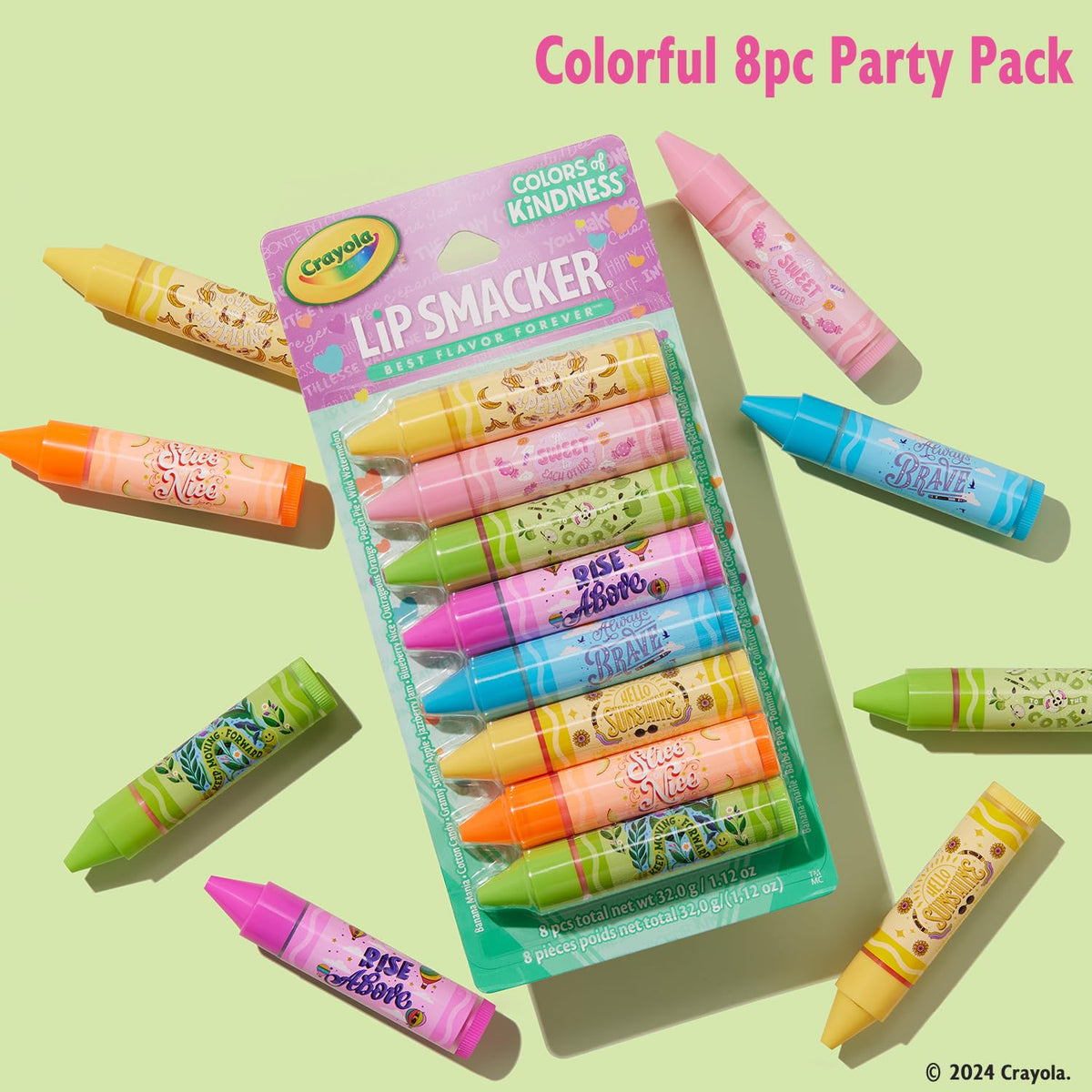 Lip Smacker Crayola Party Pack - 8 Moisturizing Lip Balms, Fun Flavors, Hydrating & Protecting, Glossy Finish - Cruelty-Free