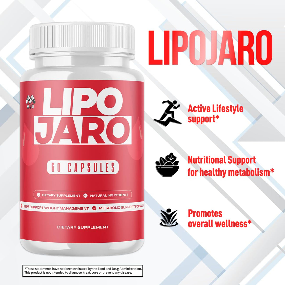 Lipojaro Capsules, Official Lipo Jaro Pills with Natural Ingredients, Advanced Formula Health and Wellness Support Formula Vitamin, Max Strength Active Lifestyle Multivitamin Supplement (60 Capsules)