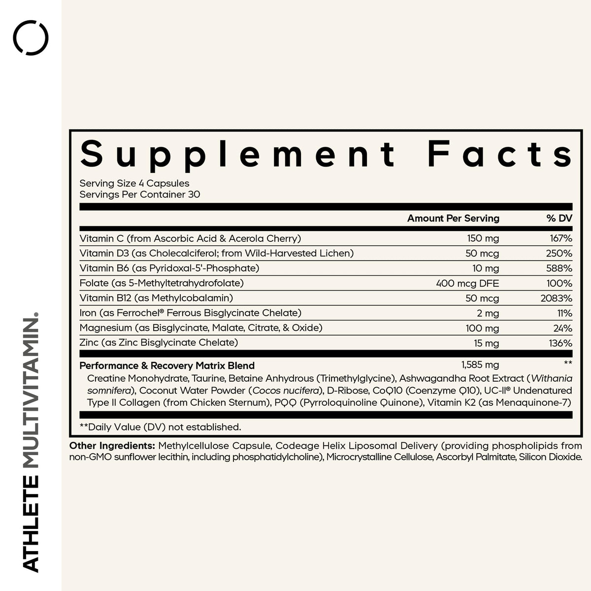 Codeage Athlete Multivitamin Platinum – Sports Supplement with Vitamins & Minerals, Folate, Iron & Magnesium, Creatine, Taurine, Electrolytes, CoQ10, PQQ, UC-II Collagen – Non-GMO – 120 Capsules