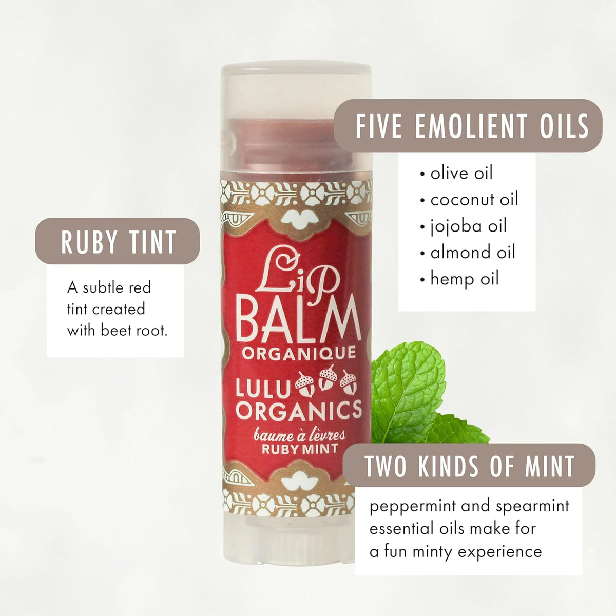 Natural Lip Balm, Nourishing and Moisturizing Premium Lip Care, Handmade Hydrating Lip Balm, Lip Treatment for Dry and Cracked Lips, Repairing and Fragrance Free - Ruby Mint - 0.15oz