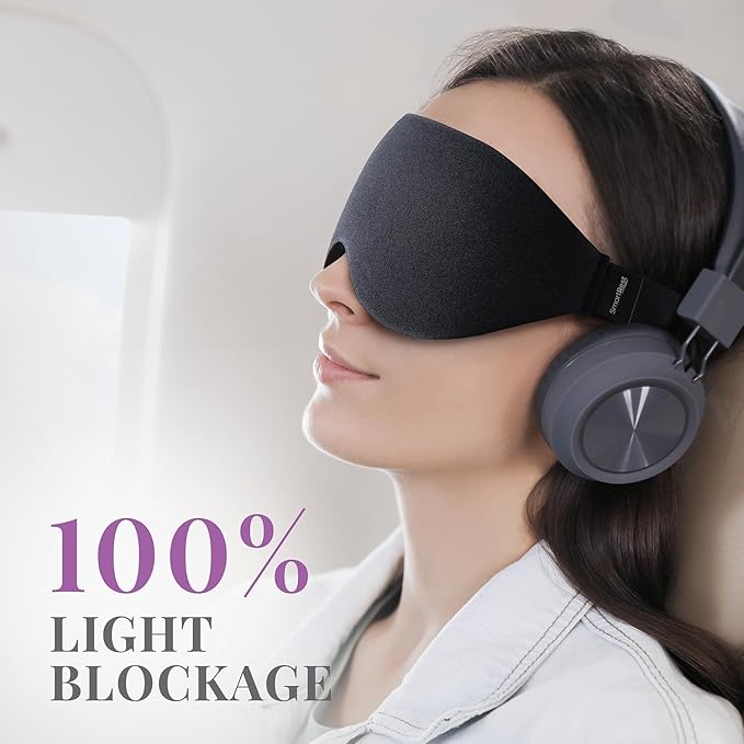 Sleep Mask [2 Pack] - Eye Mask for Sleeping - Ultra Lightweight for Side Sleepers, Contoured, 100% Blackout Sleeping Masks for Women and Men, Blindfold and Eye Covers - S1 Black