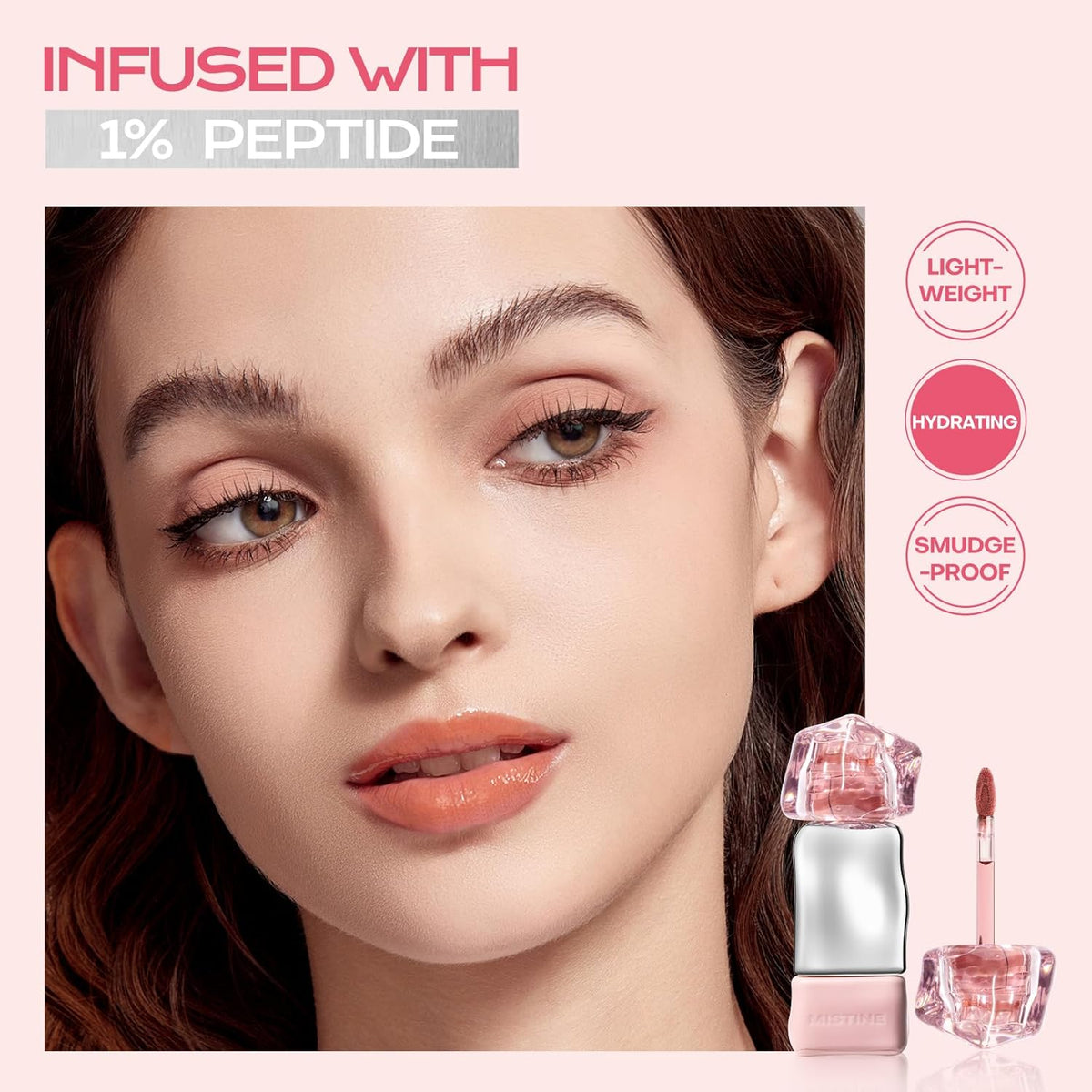 Mistine Lip Gloss Lip Oil Lip Plumber Non-sticky Tinted Lip Gloss for Women Infused with 1% Peptide Finish Lip Tint Hydrating Lip Stain Lightweight Feeling J01 Until Sunset Limited Edition 0.1 fl oz