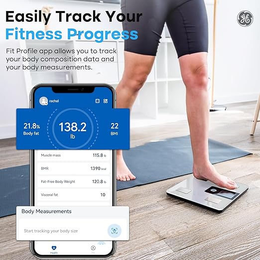 GE Smart Body Fat Scale: with BMI for Body Weight and Fat Percentage Composition Digital Bathroom Weight Scale Bluetooth with Large LCD Display Accurate Weighing 396lbs White